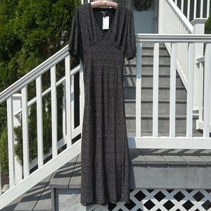 FIFTEEN TWENTY Puff Sleeve V-Neck Maxi Dress Black White Confetti Size M NWT